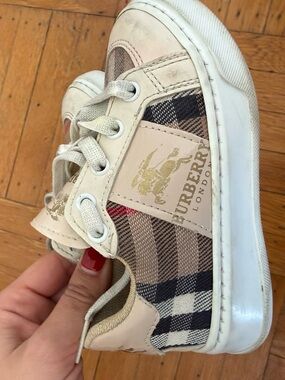 Kids Beige Check Lace-Up Sneakers